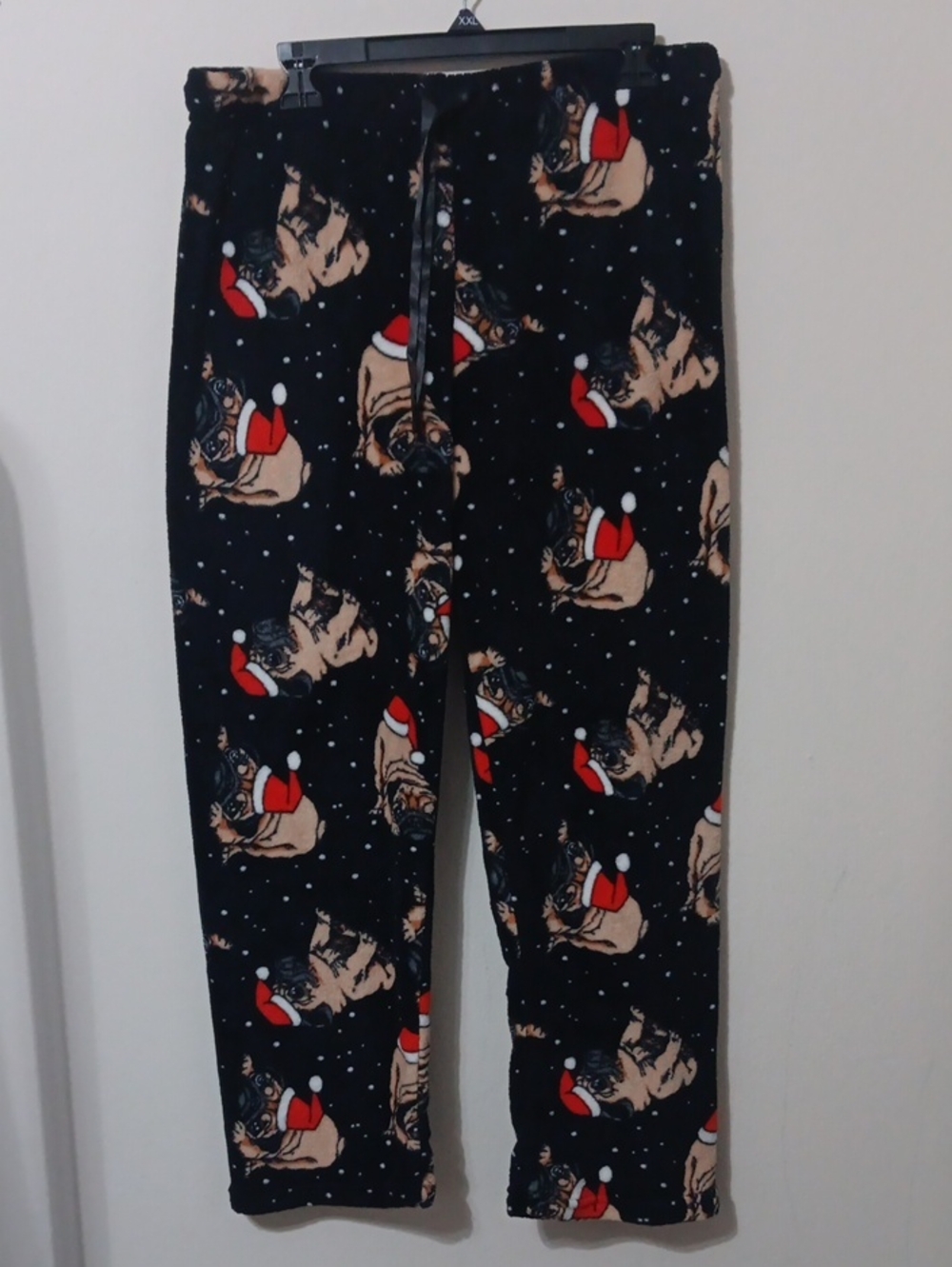 Black Pug Print Holiday Pajama Pants